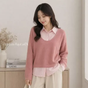 id-11134207-822ws-mnmah0nndgjqa5 ✨ Blouse Rajut Layer Kemeja Wanita – Korean Style ✨