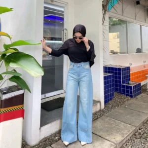 Celana Baggy Jeans Kulot Tulang Biru Premium